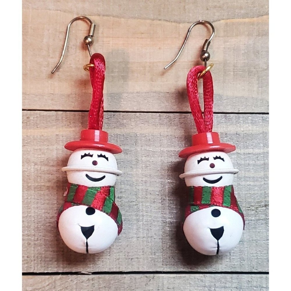 Jingle Bell Snowman Earrings Christmas Holiday Dangle Fashion Costume Jewelry